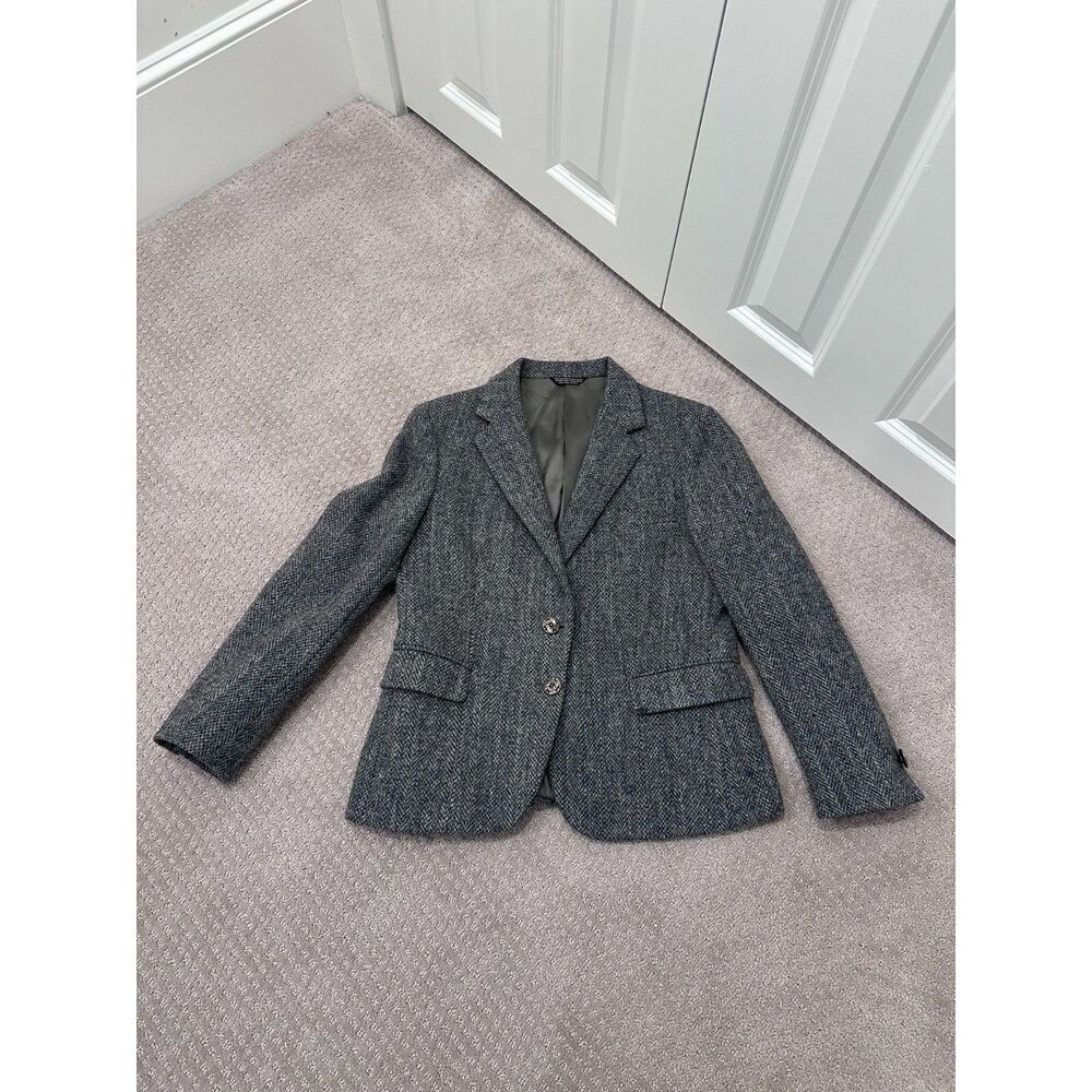 Vintage Harris Tweed Gray Herringbone Wool Blazer, Women Vintage Size 12